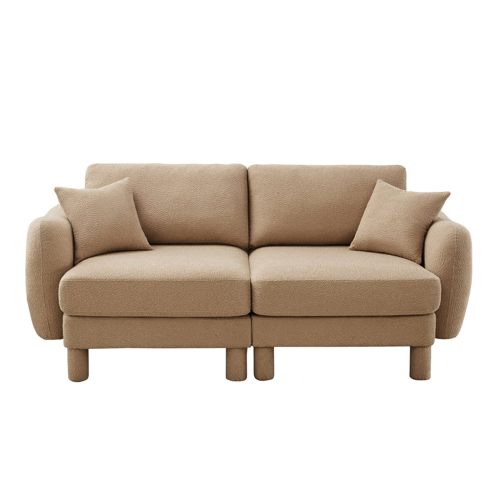 English Elm Boucle 2-Seater Loveseat Sofa In Coffee - Chic Shell-Shaped Armrests & Soft Boucle Fabric Comfort W3041S00282