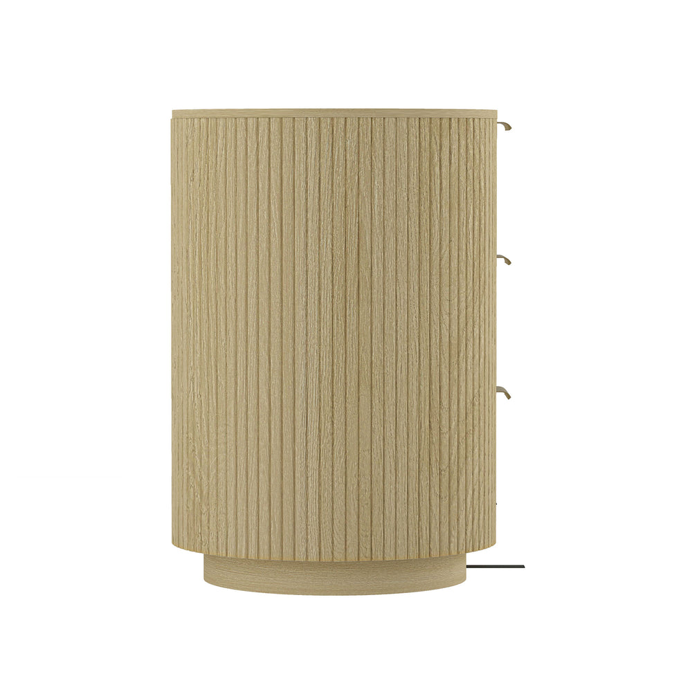 English Elm Olivia 71" Dresser in Natural Oak with Ribbed Texture, 6 Drawers, Metal Glam Handles (Black/Gold) B365S00064