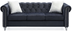 English Elm Raisa Velvet Tufted Sofa with Jeweled Buttons, Nailhead Accents, Pocketed Coil Cushions & Pillows Black 15 L x 26 W x 34 H B078S00102