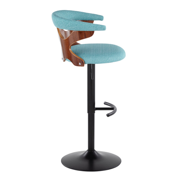 English Elm Gardenia Adjustable Barstool Set Of 2 - Modern Teal Fabric, Walnut Wood & Black Metal Swivel Stools B202S00857