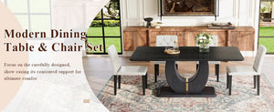 English Elm Black Wood Grain Mdf Dining Table Set Seats Four with Suede Upholstered Chairs W1151S04471