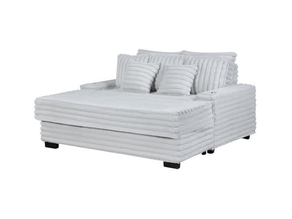 English Elm Melodia Oversized Corduroy Chaise Lounge with Usb Charging and Cupholders for Media Rooms Light Gray B2749S00272