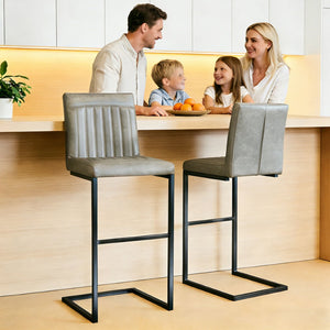 English Elm Faux Leather Counter Stools Set of Two Ergonomic Curved Back Metal Frame Kitchen Seating W5096P400662