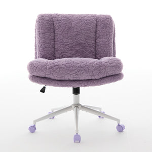English Elm W26.4 Plush faux alpaca wide seat office chair with double cushion, 360° swivel, ergonomic chic design Violet W1143P369103