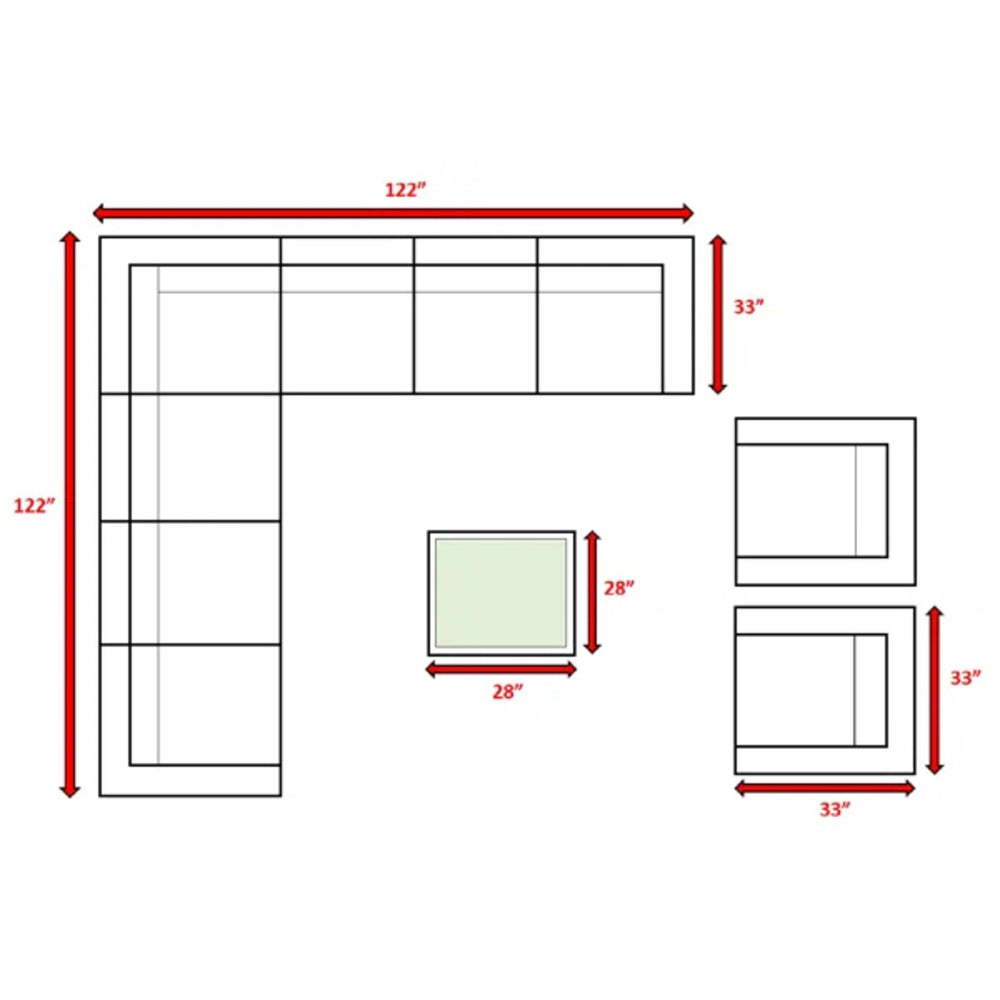 English Elm Luxury 8 Person Wicker Patio Lounge Set – Fully Assembled 10-Piece Modular Sectional, Weatherproof Cushions and Tempered Glass Table B120S00103
