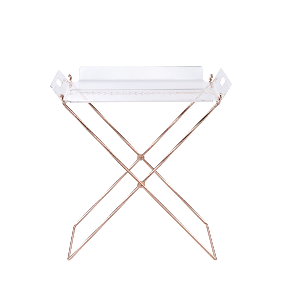 English Elm Cercie Clear Acrylic Tray Table with Copper Metal X-Base, Removable 5mm Tray, Sleek 100lb Capacity B2726P338120