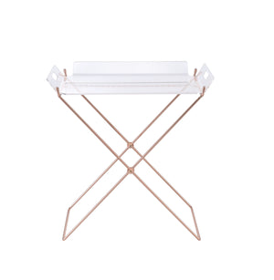 English Elm Cercie Clear Acrylic Tray Table with Copper Metal X-Base, Removable 5mm Tray, Sleek 100lb Capacity B2726P338120