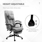 English Elm Vinsetto Executive Linen-Feel Fabric Office Chair High Back Swivel Task Chair With Adjustable Height Upholstered Retractable Footrest, Headrest and Padded Armrest, Light Grey