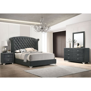 English Elm Kennedy Grey Luxurious 4-Piece Eastern King Bedroom Set With Elegant Wingback Headboard & Storage B062S01348
