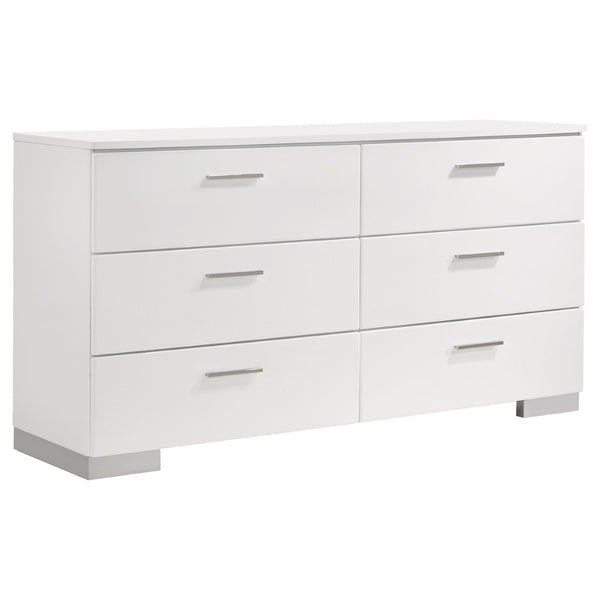 English Elm Dulcey Gloss White Faux Leather Eastern King Bedroom Set with Chrome Accents B062S01498