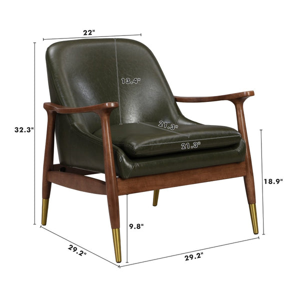 English Elm 29.2'' Mid-century Faux Leather Chair Solid Wood Frame Brass Tipped Legs Lounge Seating N767P371243G