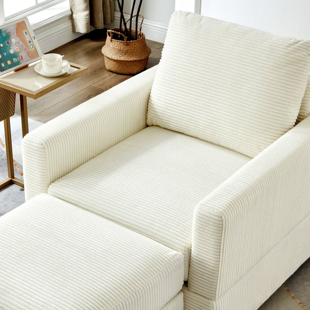 English Elm Classic Corduroy Chaise Lounge with Removable Backrest and Plush Ottoman, Stylish Living Room Seat Beige W2186S00009