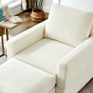 English Elm Classic Corduroy Chaise Lounge with Removable Backrest and Plush Ottoman, Stylish Living Room Seat Beige W2186S00009