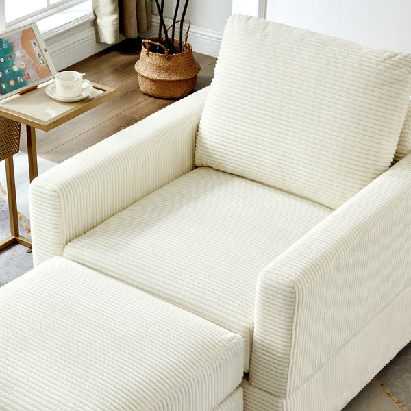 English Elm Classic Corduroy Chaise Lounge with Removable Backrest and Plush Ottoman, Stylish Living Room Seat Beige W2186S00009