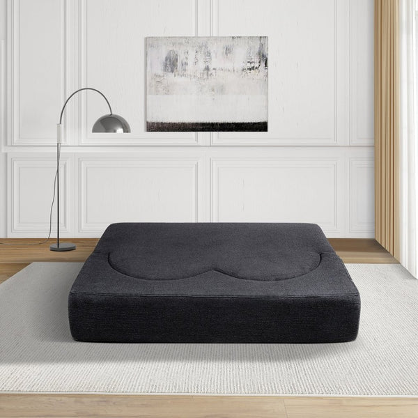 English Elm Folding Floor Futon Sofa Sleeper in Plush Teddy Velvet for Studio or Guest Rooms Black W3739P368635
