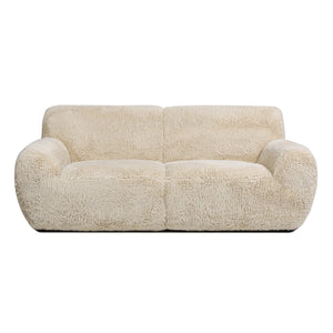 English Elm Jennifer Taylor Home - Summit 83" Faux Sheepskin Overstuffed Sofa in Cream Beige Faux Fur — Luxe Mongolian Softness, Cozy Statement Piece B2719P238349
