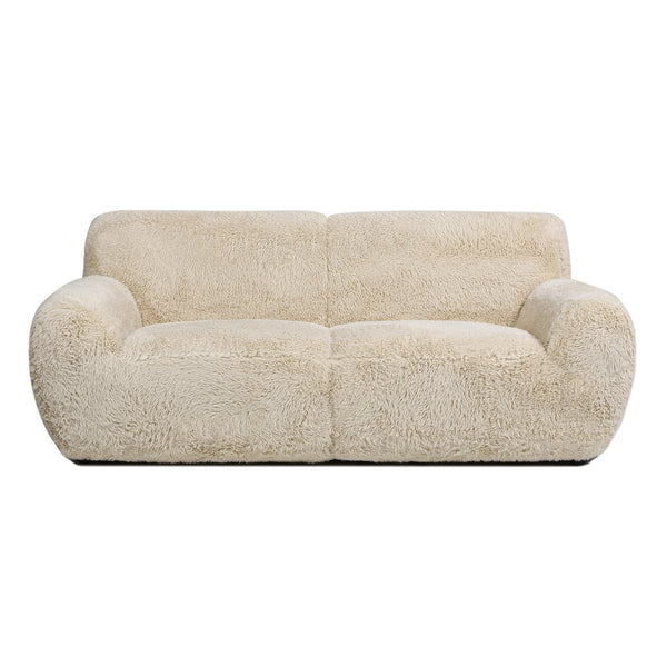 English Elm Jennifer Taylor Home - Summit 83" Faux Sheepskin Overstuffed Sofa in Cream Beige Faux Fur — Luxe Mongolian Softness, Cozy Statement Piece B2719P238349