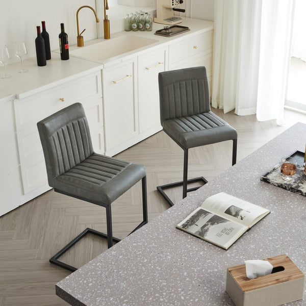 English Elm Faux Leather Counter Stools Set of Two Ergonomic Curved Back Metal Frame Kitchen Seating W5096P400639