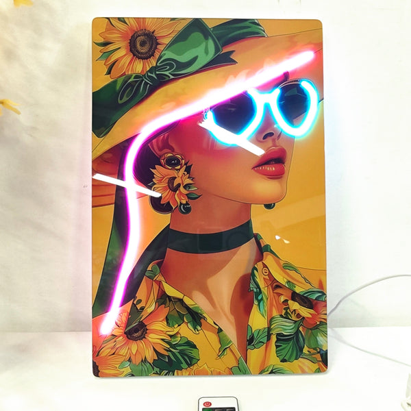 English Elm 16X10 Fashion Girl Led Wall Art – Neon Glow Acrylic Decor For Modern Living Rooms & Bedrooms T3976P383253