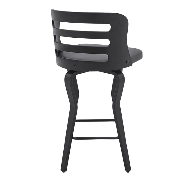 English Elm Lusera 26" Gray Faux Leather Swivel Bar Stool With Black Wood Base For Modern Home Comfort & Style B2736P268531