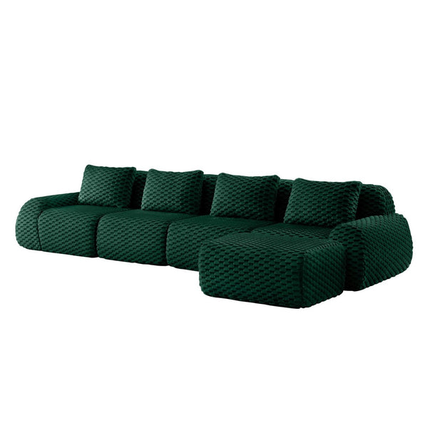 English Elm 146" Modular L-shaped Sectional Flannelette Sofa with Ottoman Tool-free Living Room Setup Green W714S01529