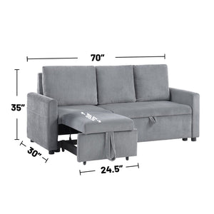 English Elm Corduroy Plush Sofa with Pull-Out Chaise and Hidden Underseat Storage, Gray Velvet-Look Comfort B016S00054
