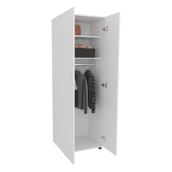 English Elm Aurora White Two-Door Armoire with Hanging Rod & 2 Shelves, Easy Assembly Bedroom Storage B070S00362