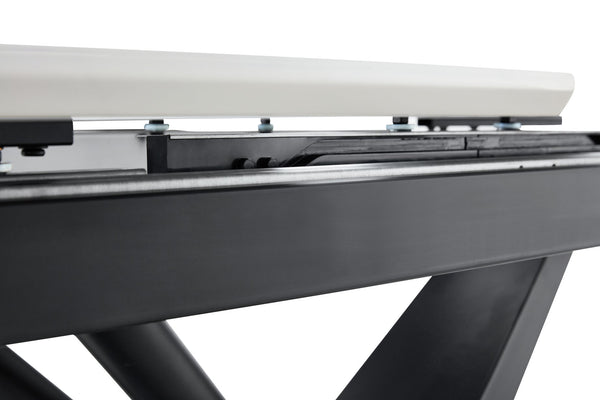 English Elm Modern Extendable Dining Table with Walnut MDF Veneer Top, Dual V-Shaped Metal Base, Sleek Durable Design White Marble W3493S00006