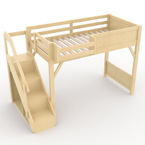 English Elm Twin Low Loft Bed Solid Pine Frame Kids Study Desk Blackboard Storage White Natural W1580S00547