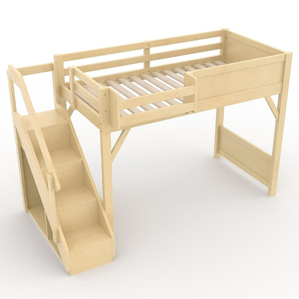 English Elm Twin Low Loft Bed Solid Pine Frame Kids Study Desk Blackboard Storage White Natural W1580S00547