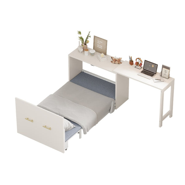 English Elm Twin Murphy Cabinet Bed with Folding Desk Mdf Frame Guest Room White Finish N733S272603K