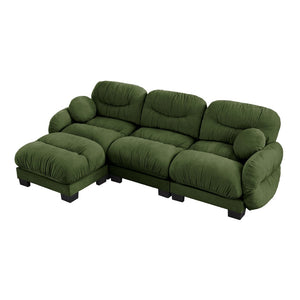 English Elm Pleated Chenille Sectional Sofa with Ergonomic Foam Sculptural Curved Armrests Living Room Green W5656S00050