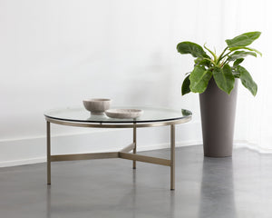 Sunpan Flato Coffee Table - Elegant Antique Bronze Finish with 10mm Tempered Glass for Modern Spaces