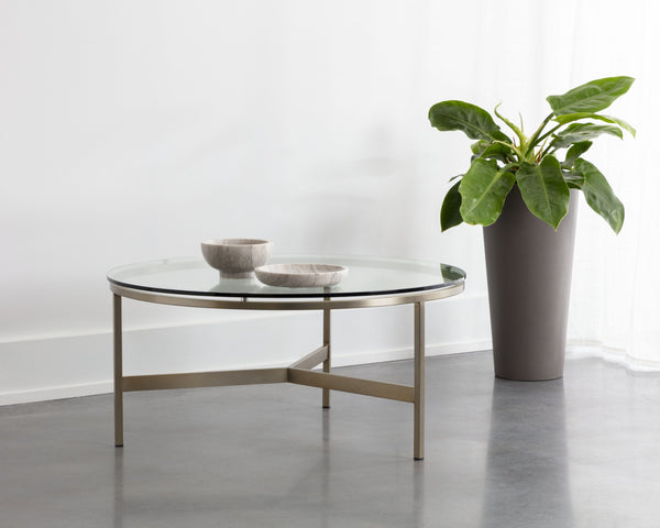 Sunpan Flato Coffee Table - Elegant Antique Bronze Finish with 10mm Tempered Glass for Modern Spaces