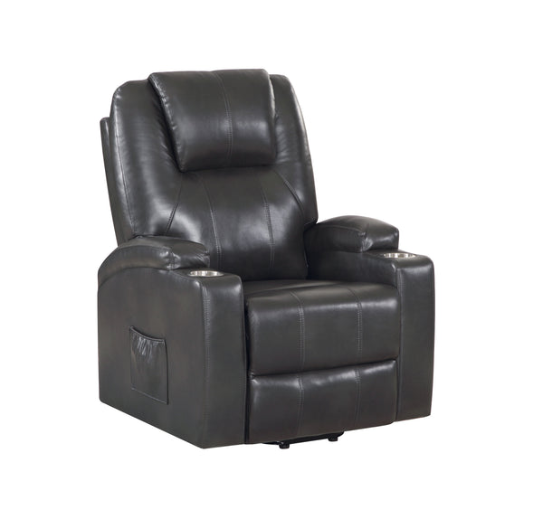 English Elm Gunmetal Power Lift Recliner with Pocket Coils, Wooden Frame, 2 Cup Holders & Tight Cushions - Luxurious Support and Easy Entry/Exit B062P215440