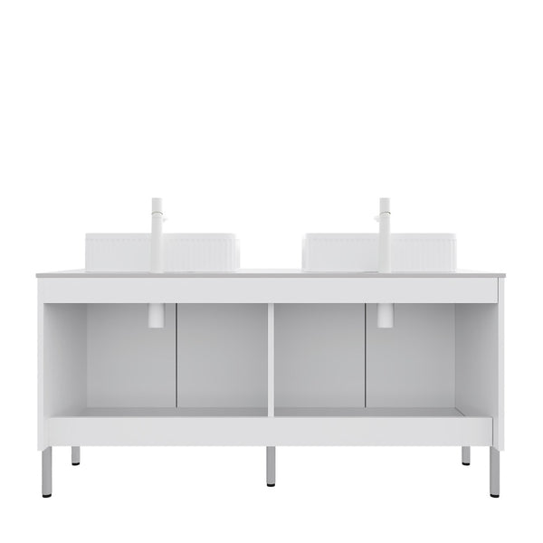 English Elm Turio 60" Freestanding Bathroom Vanity Set With Carrara White Countertop & Soft-Close Storage Doors W2615S00131-GIGA