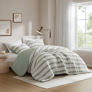 JLA Home Super Listing - Yarn-dyed Merritt striped comforter with woven tonal texture, subtle crinkle, OEKO-TEX quality, all-season cozy Sage Green AM10-0613