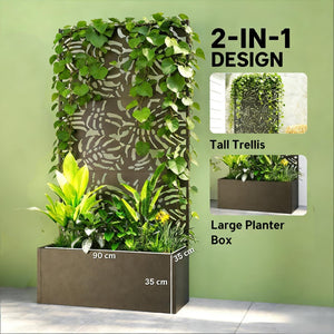 English Elm Raised Metal Garden Bed with Tall Diamond Trellis Powder Coated Outdoor Privacy Planter T3971P455101
