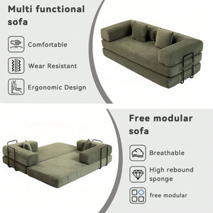 English Elm Full Foam Modular Sofa Bed Corduroy Upholstered Convertible Lounger for Studio Apartments Green W3326P450805