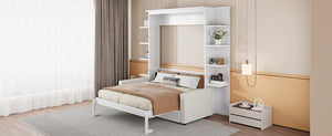 English Elm Queen Murphy Bed with Integrated Sofa Space Saving Fold Down Cabinet for Studio Living White LP000591AAK-2