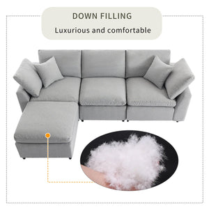 English Elm [ U_STYLE Down Filled Upholstery Convertible Sectional Sofa - 4‑Seat L-Shaped Couch with Reversible Chaise, Feather Fill, Removable Covers WY000388AAE