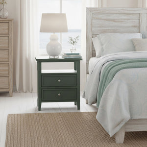 English Elm Weston Vintage Green 2-Drawer Nightstand with Open Shelf, Solid Wood & Dovetail Drawers, 26" L B050P376946