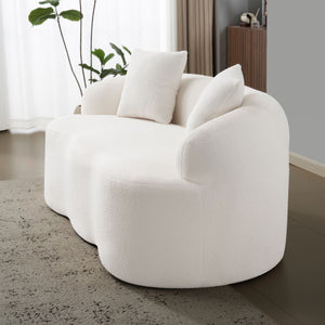 English Elm White Curved Loveseat Sofa — Cream Compact 2-Pillow No-Assembly Couch, Ergonomic Foam & Spring Comfort W3612P332124