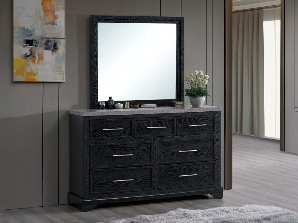 English Elm Grande Six Drawer Dresser Black Laminate Faux Granite Top with Chrome Hardware B078P497910