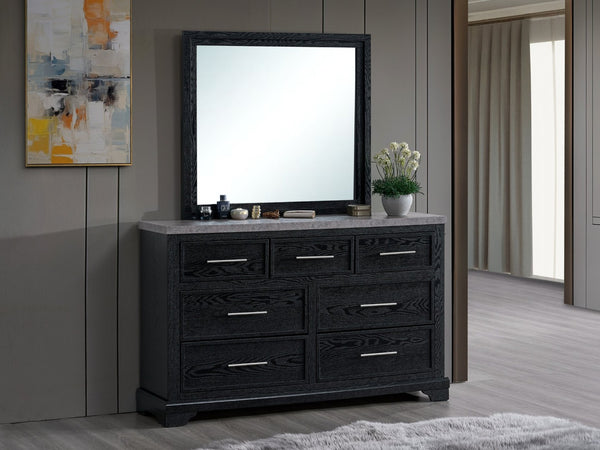 English Elm Grande Six Drawer Dresser Black Laminate Faux Granite Top with Chrome Hardware B078P497910