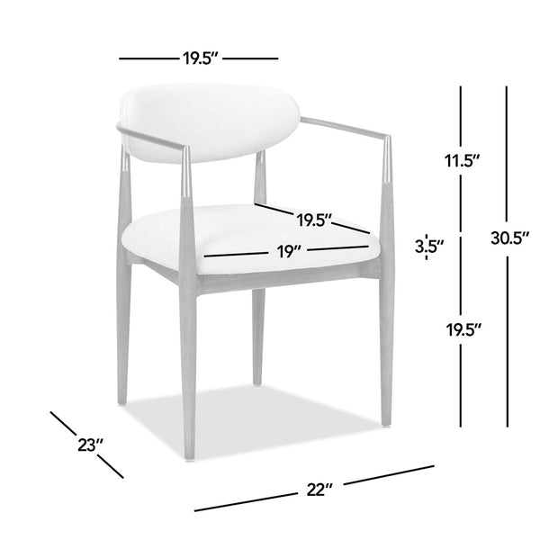 English Elm Jennifer Taylor Home - Artemis Plush Upholstered Dining Arm Chair in Warm White Chenille with Rubberwood Frame & Brushed Nickel Accents B2719P269267
