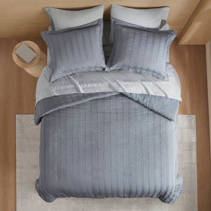 JLA Home Super Listing - Woven Logan Duvet Set with Subtle Striped Texture, Brushed Microfiber Reverse & Hidden Zipper Closure Blue/Grey AM12-0574