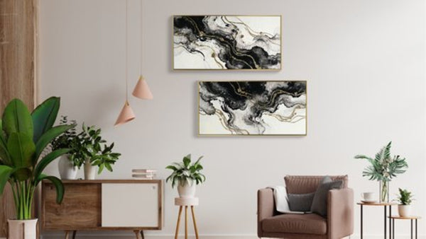 English Elm Large Abstract Diptych Canvas Set Hand Painted Gold Textured Minimalist Wall Decor W3374P419285