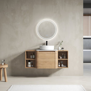English Elm 48'' Wall-Mounted Bathroom Vanity With Elegant Ceramic Sink, Soft-Close Door & Dual Storage Shelves W999S00408