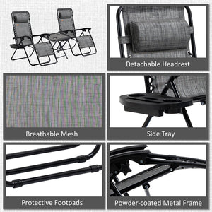 English Elm Outsunny Zero Gravity Chair Set With Side Table, Portable Reclining Chairs & Cupholders For Outdoor Fun W2225P200606-GIGA